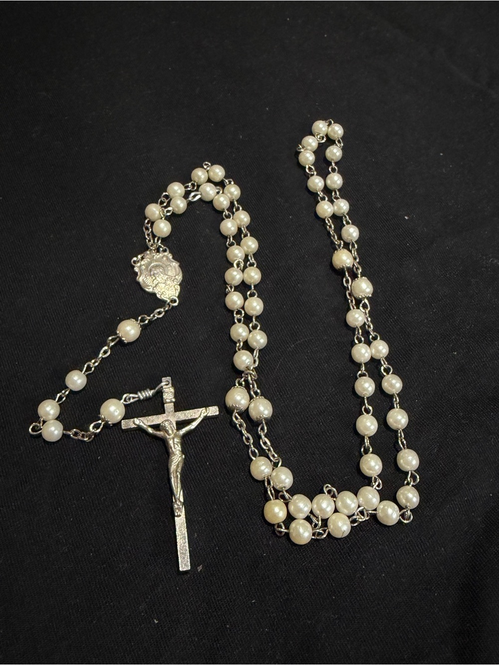 Pearl Bead Rosary Necklace with Crucifix - Picture 2 of 6